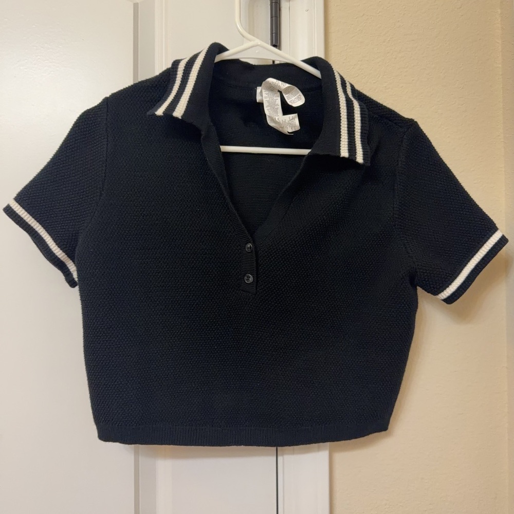 Tennis Club Sweater Knit Cropped Polo
Sold out online.